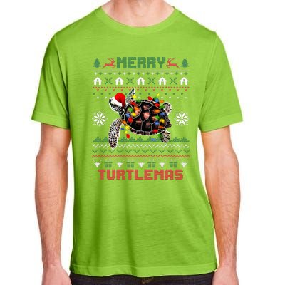 Merry Turtlemas Christmas Lights Cute Turtle Santa Hat Adult ChromaSoft Performance T-Shirt