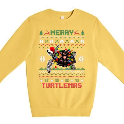 Merry Turtlemas Christmas Lights Cute Turtle Santa Hat Premium Crewneck Sweatshirt