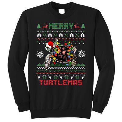 Merry Turtlemas Christmas Lights Cute Turtle Santa Hat Sweatshirt