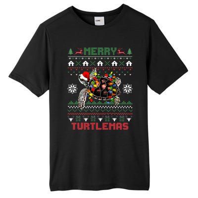 Merry Turtlemas Christmas Lights Cute Turtle Santa Hat Tall Fusion ChromaSoft Performance T-Shirt