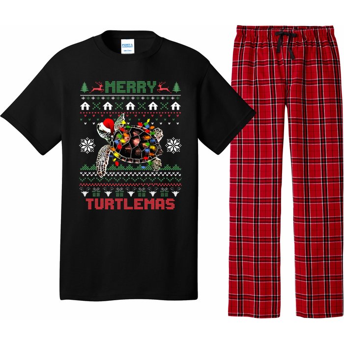 Merry Turtlemas Christmas Lights Cute Turtle Santa Hat Pajama Set