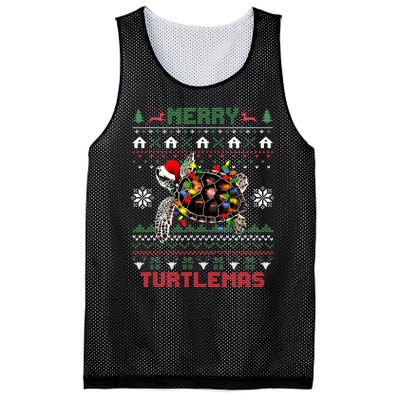 Merry Turtlemas Christmas Lights Cute Turtle Santa Hat Mesh Reversible Basketball Jersey Tank