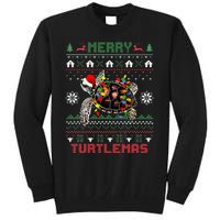 Merry Turtlemas Christmas Lights Cute Turtle Santa Hat Tall Sweatshirt