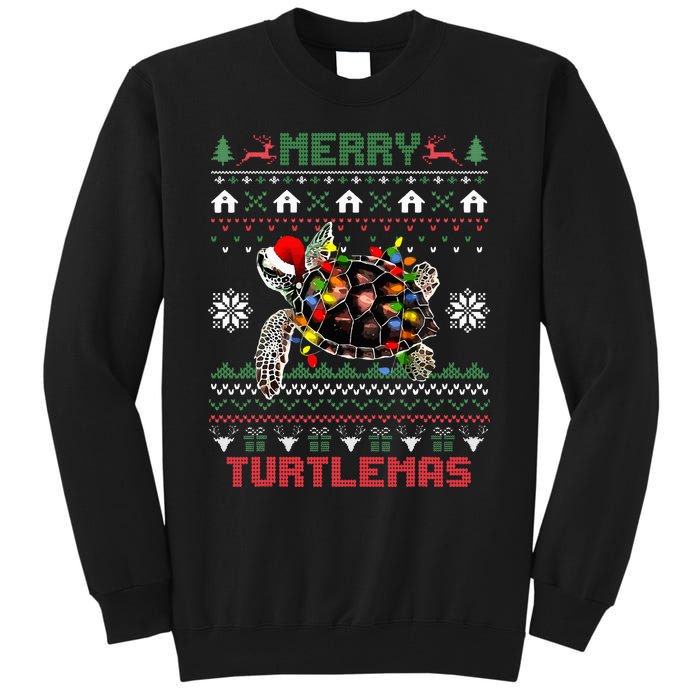 Merry Turtlemas Christmas Lights Cute Turtle Santa Hat Tall Sweatshirt