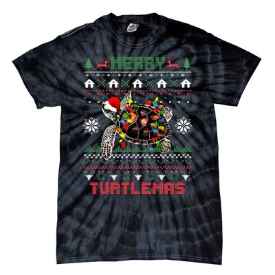 Merry Turtlemas Christmas Lights Cute Turtle Santa Hat Tie-Dye T-Shirt