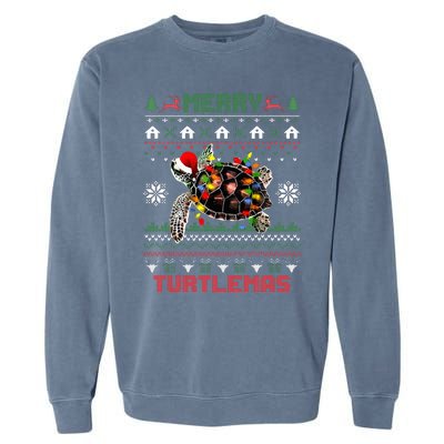 Merry Turtlemas Christmas Lights Cute Turtle Santa Hat Garment-Dyed Sweatshirt