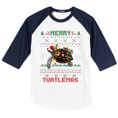 Merry Turtlemas Christmas Lights Cute Turtle Santa Hat Baseball Sleeve Shirt