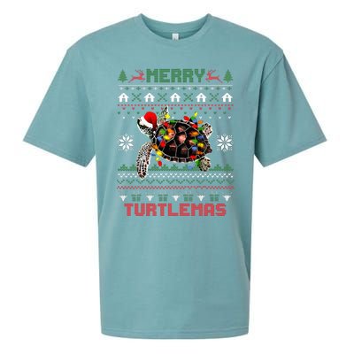 Merry Turtlemas Christmas Lights Cute Turtle Santa Hat Sueded Cloud Jersey T-Shirt