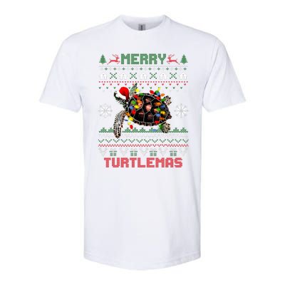 Merry Turtlemas Christmas Lights Cute Turtle Santa Hat Softstyle CVC T-Shirt