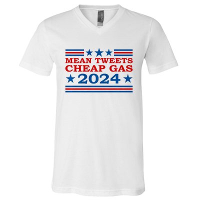 Mean Tweets Cheap Gas 2024 Funny Pro Trump Election V-Neck T-Shirt