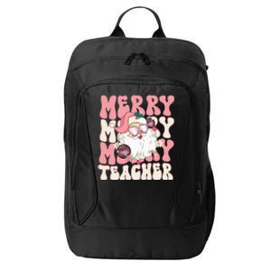 Merry Teacher Christmas Retro Wavy Pink Teacher City Backpack