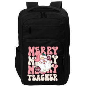 Merry Teacher Christmas Retro Wavy Pink Teacher Impact Tech Backpack