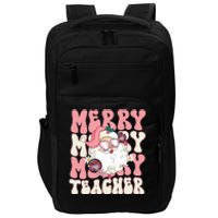 Merry Teacher Christmas Retro Wavy Pink Teacher Impact Tech Backpack