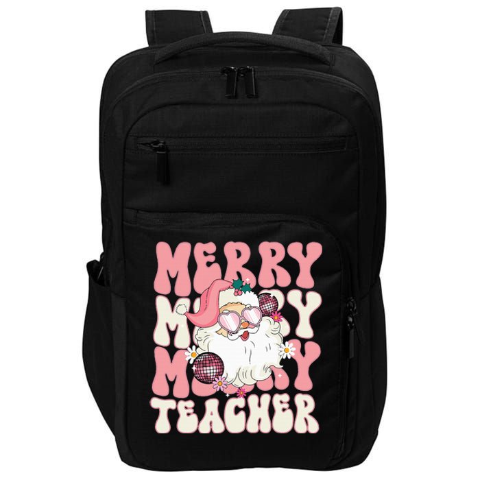 Merry Teacher Christmas Retro Wavy Pink Teacher Impact Tech Backpack