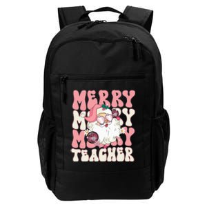 Merry Teacher Christmas Retro Wavy Pink Teacher Daily Commute Backpack