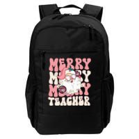 Merry Teacher Christmas Retro Wavy Pink Teacher Daily Commute Backpack