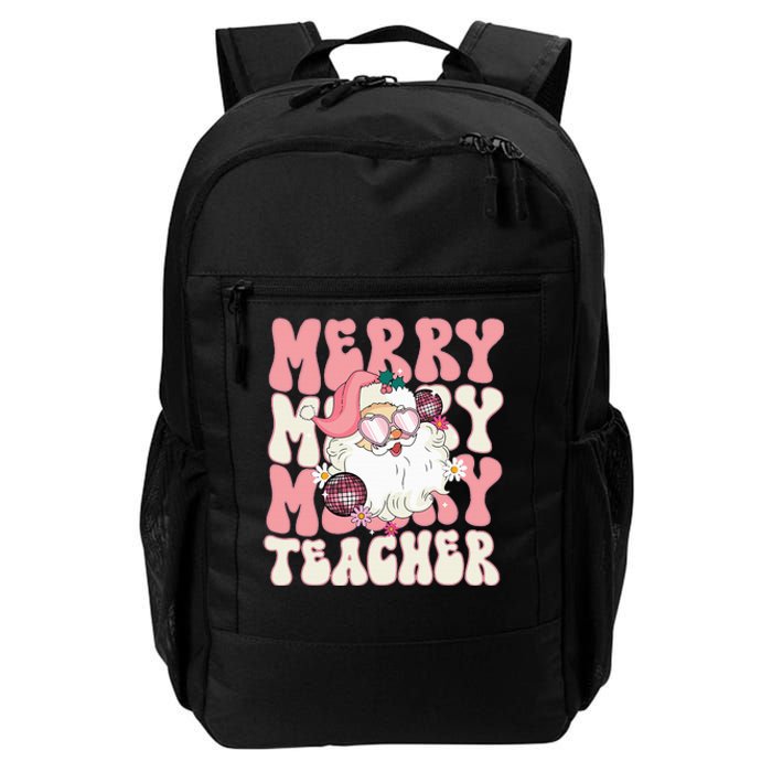 Merry Teacher Christmas Retro Wavy Pink Teacher Daily Commute Backpack