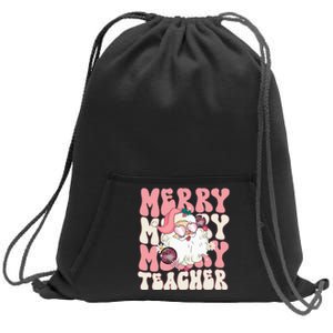 Merry Teacher Christmas Retro Wavy Pink Teacher Sweatshirt Cinch Pack Bag