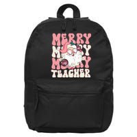 Merry Teacher Christmas Retro Wavy Pink Teacher 16 in Basic Backpack