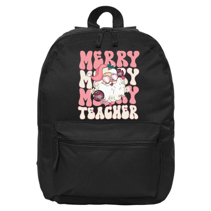 Merry Teacher Christmas Retro Wavy Pink Teacher 16 in Basic Backpack