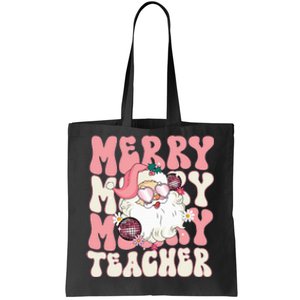 Merry Teacher Christmas Retro Wavy Pink Teacher Tote Bag