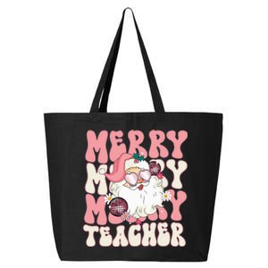 Merry Teacher Christmas Retro Wavy Pink Teacher 25L Jumbo Tote