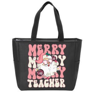 Merry Teacher Christmas Retro Wavy Pink Teacher Zip Tote Bag