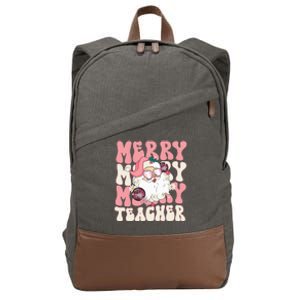 Merry Teacher Christmas Retro Wavy Pink Teacher Cotton Canvas Backpack