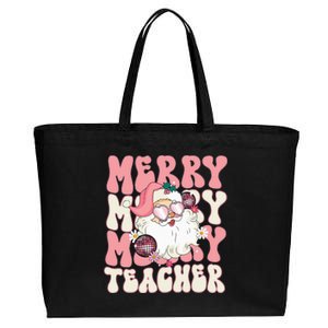 Merry Teacher Christmas Retro Wavy Pink Teacher Cotton Canvas Jumbo Tote