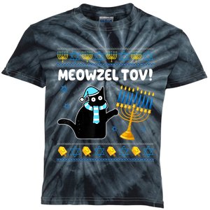 Meowzel Tov Chanukah Jewish Black Cat Hanukkah Ugly Sweater Kids Tie-Dye T-Shirt