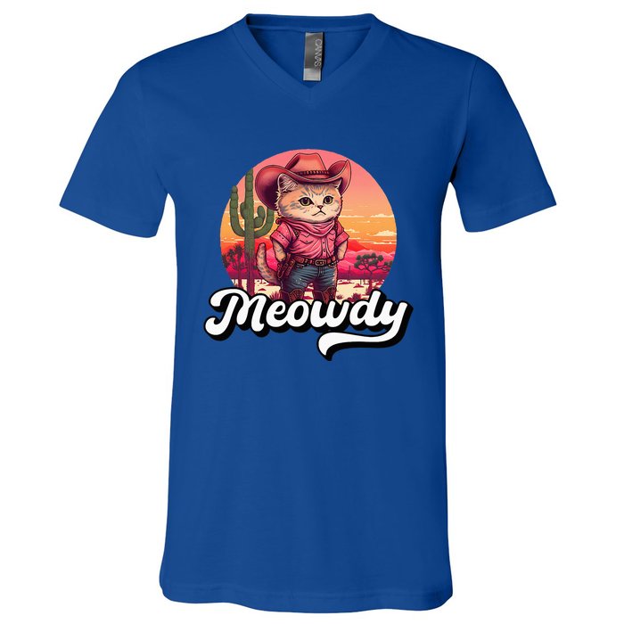 Meowdy Texas Cat Meme Country Music Cowgirl Cute Cat V-Neck T-Shirt