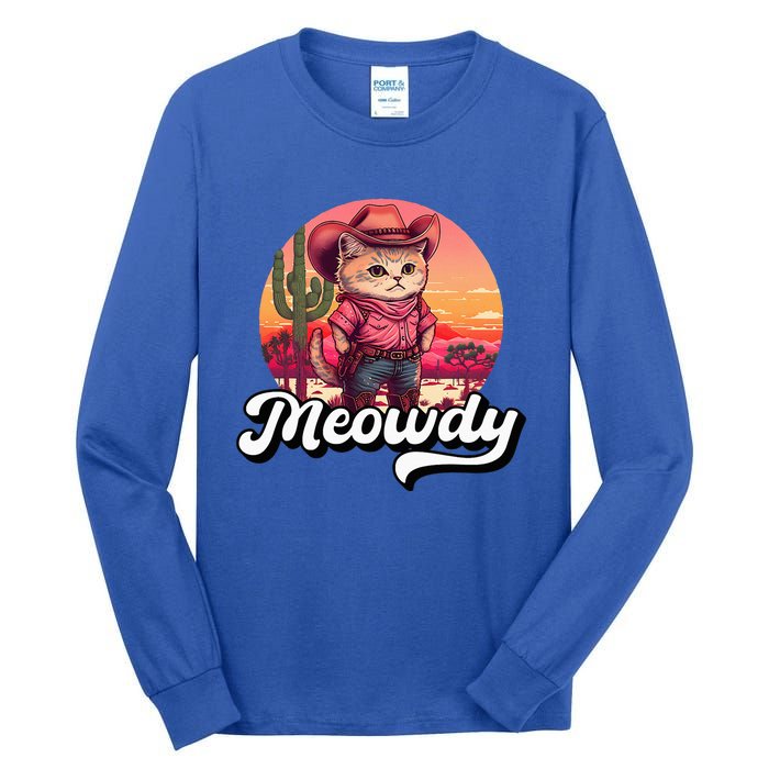 Meowdy Texas Cat Meme Country Music Cowgirl Cute Cat Tall Long Sleeve T-Shirt