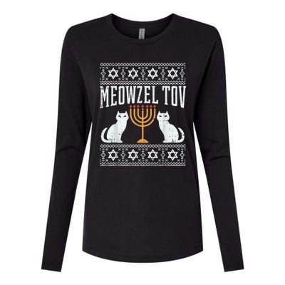 Meowzel Tov Chanukah Jewish Cat Owner Ugly Hanukkah Gift Womens Cotton Relaxed Long Sleeve T-Shirt