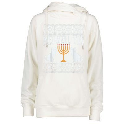 Meowzel Tov Chanukah Jewish Cat Owner Ugly Hanukkah Gift Womens Funnel Neck Pullover Hood