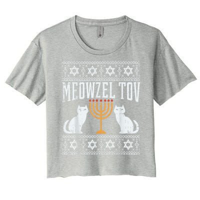 Meowzel Tov Chanukah Jewish Cat Owner Ugly Hanukkah Gift Women's Crop Top Tee