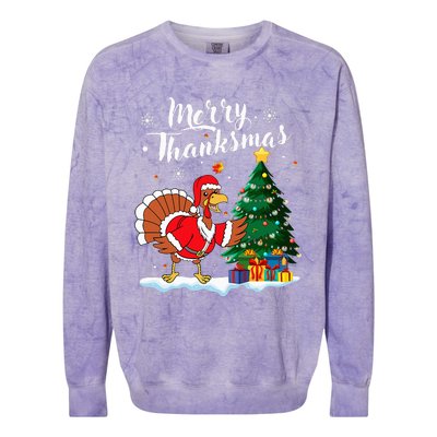 Merry Thanksmas Christmas Turkey Santa Thanksgiving Fall Colorblast Crewneck Sweatshirt