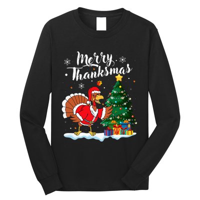 Merry Thanksmas Christmas Turkey Santa Thanksgiving Fall Long Sleeve Shirt