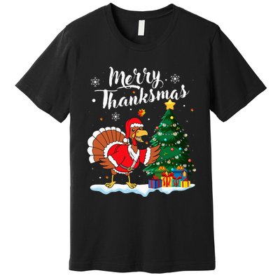 Merry Thanksmas Christmas Turkey Santa Thanksgiving Fall Premium T-Shirt