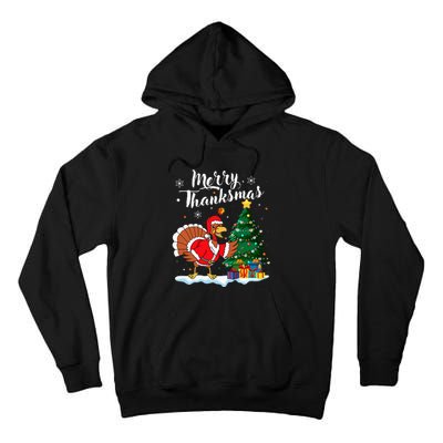 Merry Thanksmas Christmas Turkey Santa Thanksgiving Fall Tall Hoodie