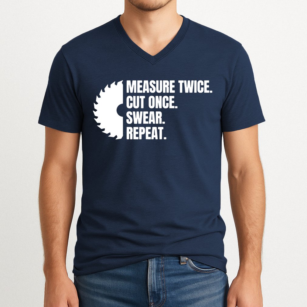 Measure Twice Cut Once Swear Repeat V-Neck T-Shirt