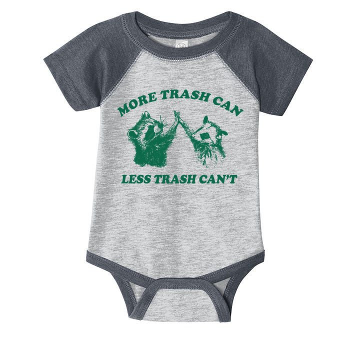More Trach Can Less Trach CanT Funny Raccoon Infant Baby Jersey Bodysuit