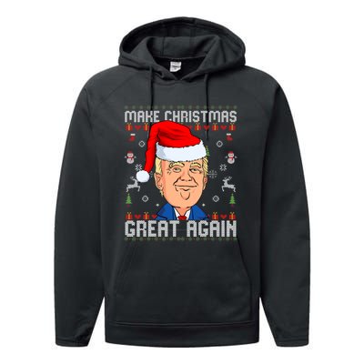 Make This Christmas Great Again Funny Donald Trump Ugly Sweater Performance Fleece Hoodie