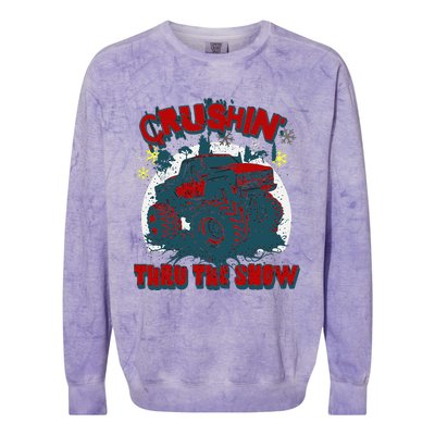 Monster Truck Crushin Thru The Snow Winter Colorblast Crewneck Sweatshirt