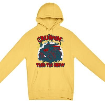 Monster Truck Crushin Thru The Snow Winter Premium Pullover Hoodie