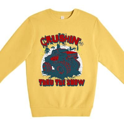 Monster Truck Crushin Thru The Snow Winter Premium Crewneck Sweatshirt