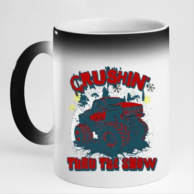 Monster Truck Crushin Thru The Snow Winter 11oz Black Color Changing Mug