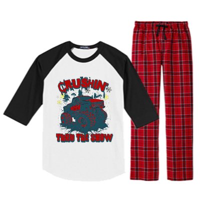 Monster Truck Crushin Thru The Snow Winter Raglan Sleeve Pajama Set