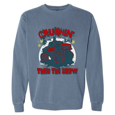 Monster Truck Crushin Thru The Snow Winter Garment-Dyed Sweatshirt