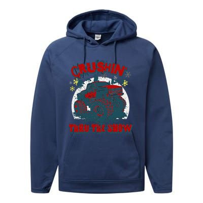 Monster Truck Crushin Thru The Snow Winter Performance Fleece Hoodie