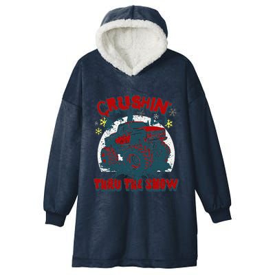 Monster Truck Crushin Thru The Snow Winter Hooded Wearable Blanket